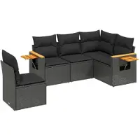 vidaXL 5-delige tuinmeubelset met kussens, zwart, polyrotan