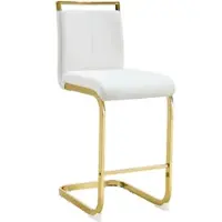 MODFU - Barkrukken Set Van 2 - Met Voetsteun - Scandinavische Stijl - Voor Keuken Of Horeca - Metaal En Kunstleer - Wit En Goudkleurig