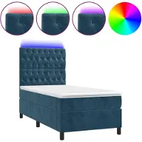 vidaXL Boxspring met matras en LED fluweel donkerblauw 100x200 cm