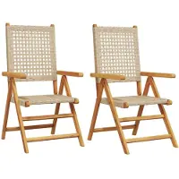 vidaXL Klapstoelen, 2 stuks, beige, massief acaciahout en polyrotan