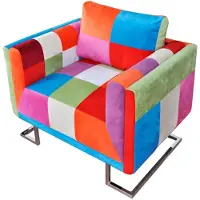 vidaXL Fauteuil met patchwork ontwerp en verchroomde poten kubus stof