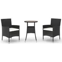 vidaXL 3-delige tuin-bistroset met kussens, zwart, polyrotan