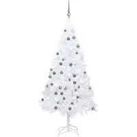 vidaXL Kunstkerstboom met verlichting en kerstballen 180 cm PVC wit