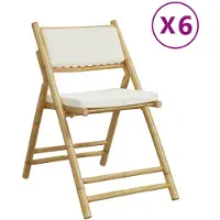 vidaXL Bistrostoelen 6 st inklapbaar met kussens bamboe crèmewit