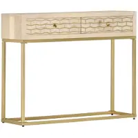 vidaXL Wandtafel 90x30x75 cm massief mangohout goudkleurig