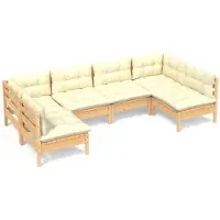 vidaXL 6-delige Loungeset met crèmekleurige kussens massief grenenhout
