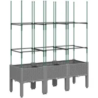 vidaXL Plantenbak met latwerk 120x40x142,5 cm polypropeen lichtgrijs