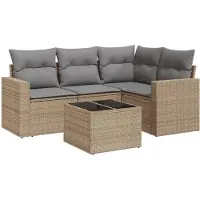 vidaXL 5-delige Loungeset met kussens poly rattan beige