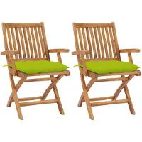 vidaXL Klapstoelen, 2 stuks, met lichtgroene kussens, gemaakt van massief teakhout