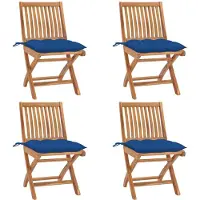 vidaXL Klapstoelen met kussens, 4-delig, massief teak hout