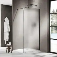 FortiFura Galeria Inloopdouche - 100x200cm - afgeronde glaswand - rechts - mat glas - wandarm - mat zwart SW1421081/SW797905