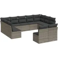 vidaXL 11-delige Loungeset met kussens poly rattan grijs
