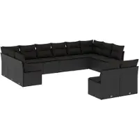 vidaXL 12-delige Loungeset met kussens poly rattan zwart