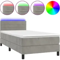 vidaXL Boxspringbed met matras en LED-verlichting, lichtgrijs, 90x200 cm, fluweel