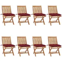 vidaXL Klapstoelen met kussens, 8-delig, massief teak hout