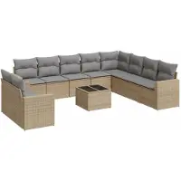 vidaXL 11-delige Tuinset met kussens poly rattan beige