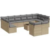 vidaXL 13-delige Loungeset met kussens poly rattan beige