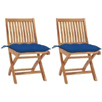 vidaXL Set van 2 klapstoelen met blauwe kussens, gemaakt van massief teakhout.