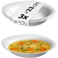 Kadax Soepbord soepkom van gehard glas vaatwasmachinebestendig pastabord witte slakom diepe borden voor soepen pasta salade (wit 23 cm/3 stuks)