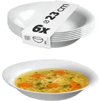 Kadax Soepbord soepkom van gehard glas vaatwasmachinebestendig pastabord witte slakom diepe borden voor soepen pasta salade (wit 23 cm/6 stuks )