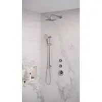 Brauer Chrome Edition thermostatische inbouw regendouche SET 18 met 30 cm douchekop en plafondarm en staaf handdouche en doucheslang en geïntegreerde glijstang chroom