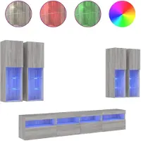 vidaXL TV-meubelset bestaande uit 7 delen met LED-verlichting, kleur: Sonoma grijs
