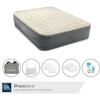 Intex luchtbed - 2 personen - 152 x 203 x 46 cm - Grijs - Met elektrische pomp, spreihoes wit, kussens, molton kussenslopen en reparatieset