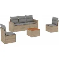 vidaXL 6-delige tuinmeubelset met kussens, beige, polyrotan
