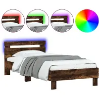 vidaXL Bedframe met hoofdbord en LED gerookt eikenkleurig 90x200 cm