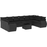 vidaXL 11-delige Loungeset met kussens poly rattan zwart
