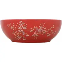vidaXL Bovenop te plaatsen wastafel, wit en rood, rond, Ø41x14 cm, keramiek