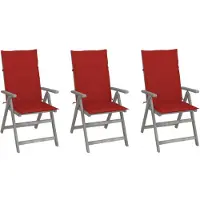 vidaXL Verstelbare tuinstoelen, 3 stuks, met kussens, van massief acaciahout