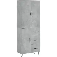 vidaXL Hoge kast, betonkleur, 69,5 x 34 x 180 cm, houtvezelplaat