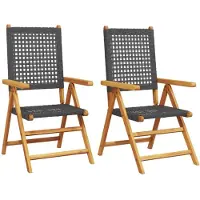 vidaXL Klapstoelen, 2 stuks, zwart, massief acaciahout en polyrotan