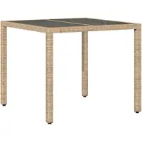 vidaXL Tuintafel met glazen blad 90x90x75 cm poly rattan beige