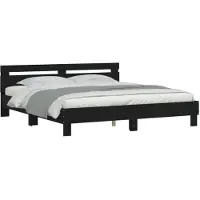 vidaXL Bedframe met hoofdeinde bewerkt hout zwart 200x200 cm
