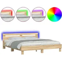 vidaXL Bedframe met hoofdeinde en LED sonoma eikenkleurig 180x200 cm