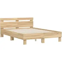 vidaXL Bedframe met hoofdeinde bewerkt hout sonoma eiken 135x190 cm