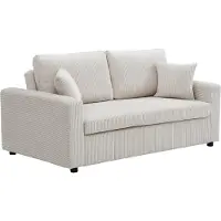 Vente-unique Driezitsslaapbank van beige ribfluweel INIZOR