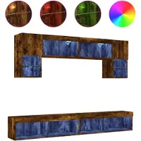 vidaXL 6-delige tv-wandmeubelset met LED bewerkt hout gerookt eiken