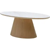 Vente-unique Salontafel van keramiek en eikenfineer - Wit marmer effect en licht natuurlijk - ANTELADA