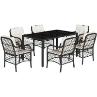 vidaXL 7-delige tuinset met kussens, zwart, van polyrotan