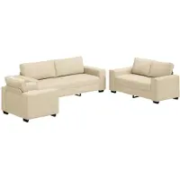 vidaXL 3-delige Loungeset met kussens stof crèmekleurig