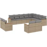 vidaXL 12-delige Loungeset met kussens poly rattan gemengd beige