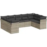 vidaXL 9-delige Loungeset met kussens poly rattan lichtgrijs
