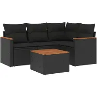 vidaXL 5-delige tuinmeubelset met kussens, zwart, polyrotan