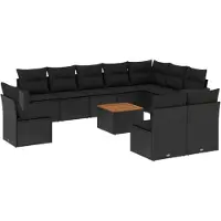 vidaXL 11-delige Loungeset met kussens poly rattan zwart