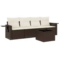 vidaXL 5-delige Loungeset met kussens poly rattan bruin
