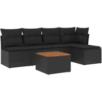 vidaXL 6-delige tuinmeubelset met kussens, zwart, polyrotan