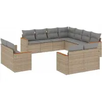 vidaXL 11-delige tuinmeubelset met sofa en kussens, beige, van polyrotan